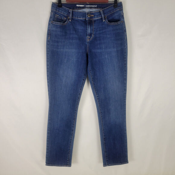 Old Navy Jeans Womens 6 Blue Denim Short Mid Rise Curvy Skinny Leg W29 x L27 - Picture 1 of 13